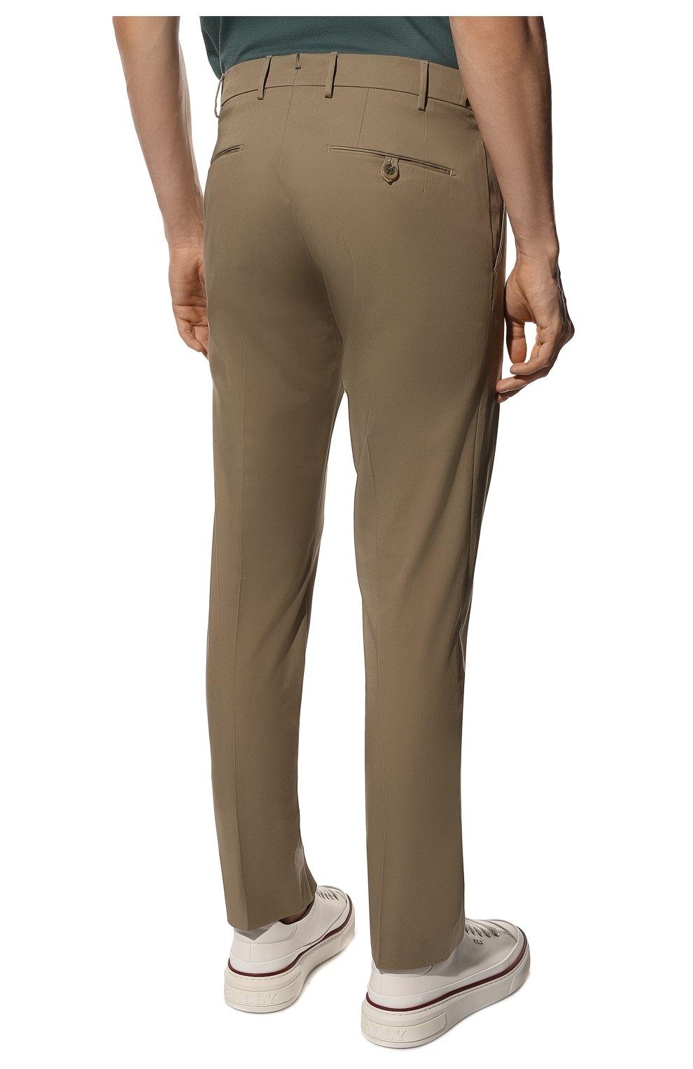 Мужские хлопковые брюки BERWICH бежевого цвета, арт. SC/1 FIBB/TS1647X | Фото 4 (Силуэт М (брюки): Чиносы; Длина (брюки, джинсы): Стандартные; Случай: Повседневный; Материал внешний: Хлопок; Стили: Кэжуэл)
