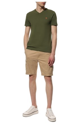 Мужская хлопковая футболка  POLO RALPH LAUREN зеленого цвета, арт. 710671453 | Фото 2 (Материал внешний: Хлопок; Длина (для топов): Стандартные; Рукава: Короткие; Принт: Без принта; Стили: Милитари)