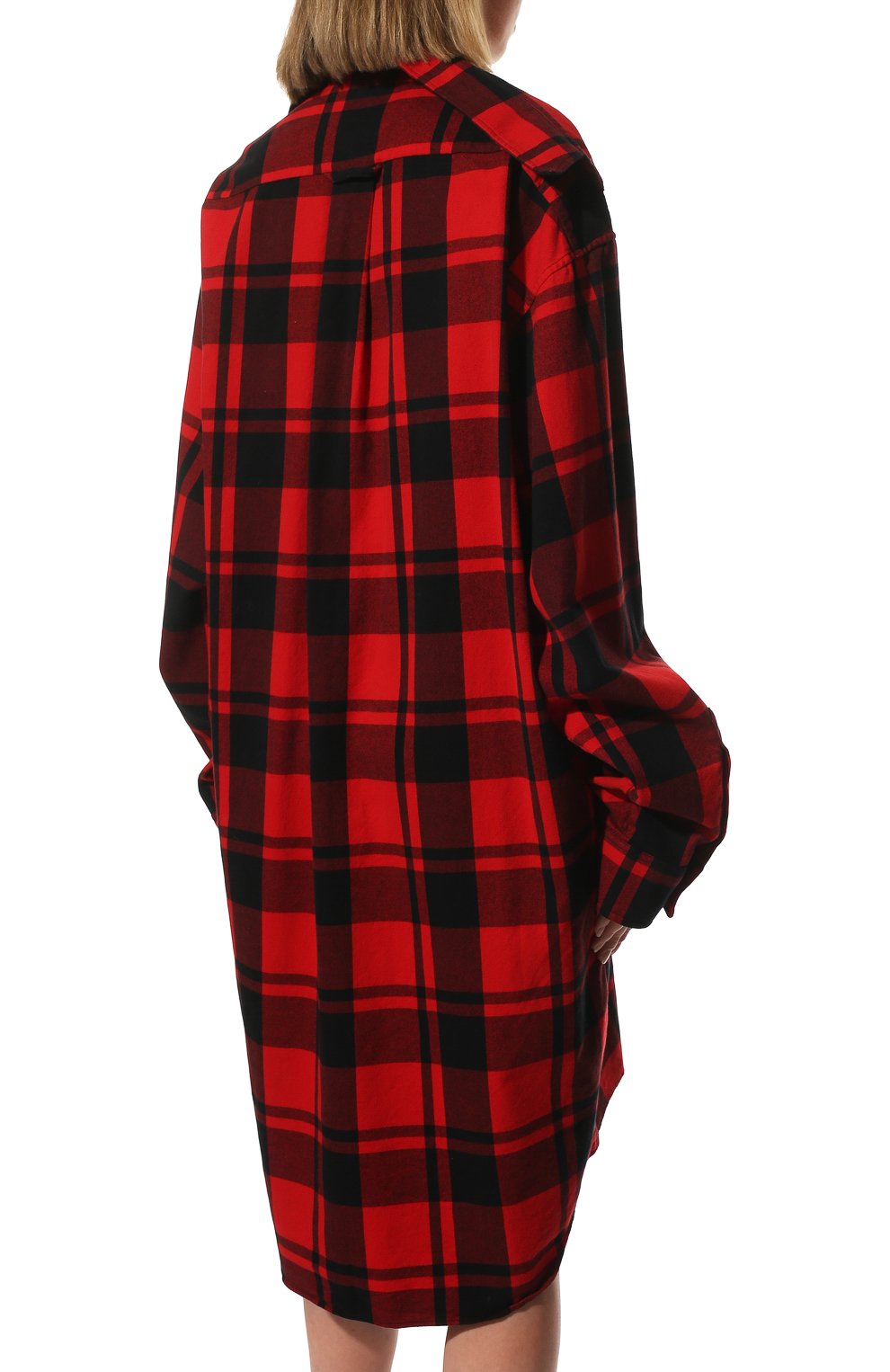 Женское хлопковое платье BALENCIAGA красного цвета, арт. 675427/TKM40 | Фото 4 (Рукава: Длинные; Стили: Гламурный; Случай: Повседневный; Материал внешний: Хлопок; Длина Ж (юбки, платья, шорты): До колена; Женское Кросс-КТ: Платье-одежда)