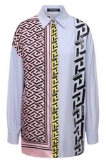 Женская шелковая рубашка VERSACE разноцветного цвета, арт. 1003976/1A02884 | Фото 1 (Длина (для топов): Удлиненные; Материал внешний: Шелк; Рукава: Длинные; Стили: Гламурный; Принт: С принтом; Женское Кросс-КТ: Рубашка-одежда)