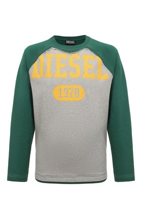 Мужской хлопковый свитшот DIESEL зеленого цвета по цене 15200 руб., арт. A03641/0DFAF | Фото 1 Мужской хлопковый свитшот DIESEL зеленого цвета, арт. A03641/0DFAF | Фото 1 (Материал внешний: Хлопок; Длина (для топов): Стандартные; Рукава: Длинные; Мужское Кросс-КТ: свитшот-одежда; Принт: С принтом; Стили: Кэжуэл)
