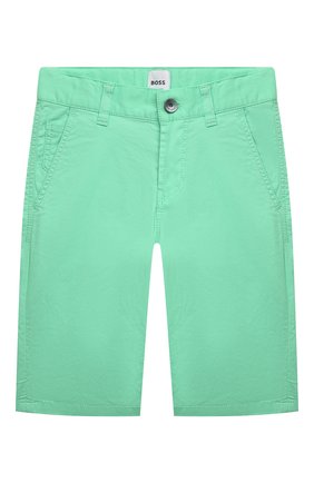 Детские хлопковые шорты BOSS зеленого цвета, арт. J24740 | Фото 1 (Материал внешний: Хлопок; Случай: Повседневный)