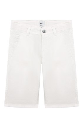 Детские хлопковые шорты BOSS белого цвета, арт. J24740 | Фото 1 (Материал внешний: Хлопок; Случай: Повседневный)