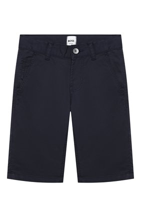 Детские хлопковые шорты BOSS темно-синего цвета, арт. J24740 | Фото 1 (Материал внешний: Хлопок; Случай: Повседневный)
