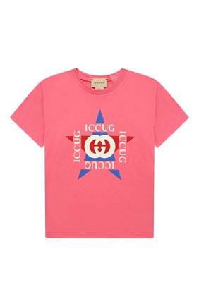 Детский хлопковая футболка GUCCI розового цвета, арт. 600127/XJDZ7/9-12M | Фото 1