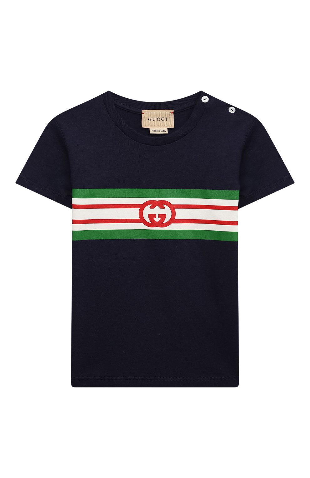 Детский хлопковая футболка GUCCI темно-синего цвета, арт. 548034/XJDKV/9-12M | Фото 1 (Кросс-КТ НВ: Футболка)
