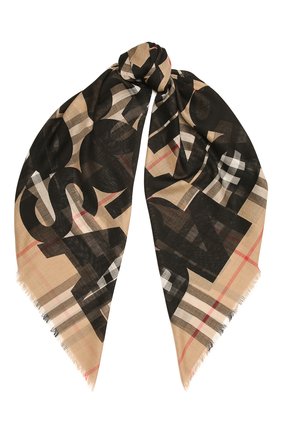 Женская шаль из шерсти и шелка BURBERRY бежевого цвета, арт. 8053234 | Фото 1 (Материал: Шелк, Шерсть, Текстиль)