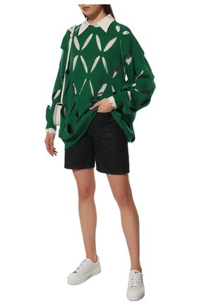 Женский шерстяной пуловер VALENTINO зеленого цвета, арт. XB0KC27X6R2 | Фото 2 (Материал внешний: Шерсть; Длина (для топов): Стандартные; Рукава: Длинные; Женское Кросс-КТ: Пуловер-одежда; Стили: Романтичный)