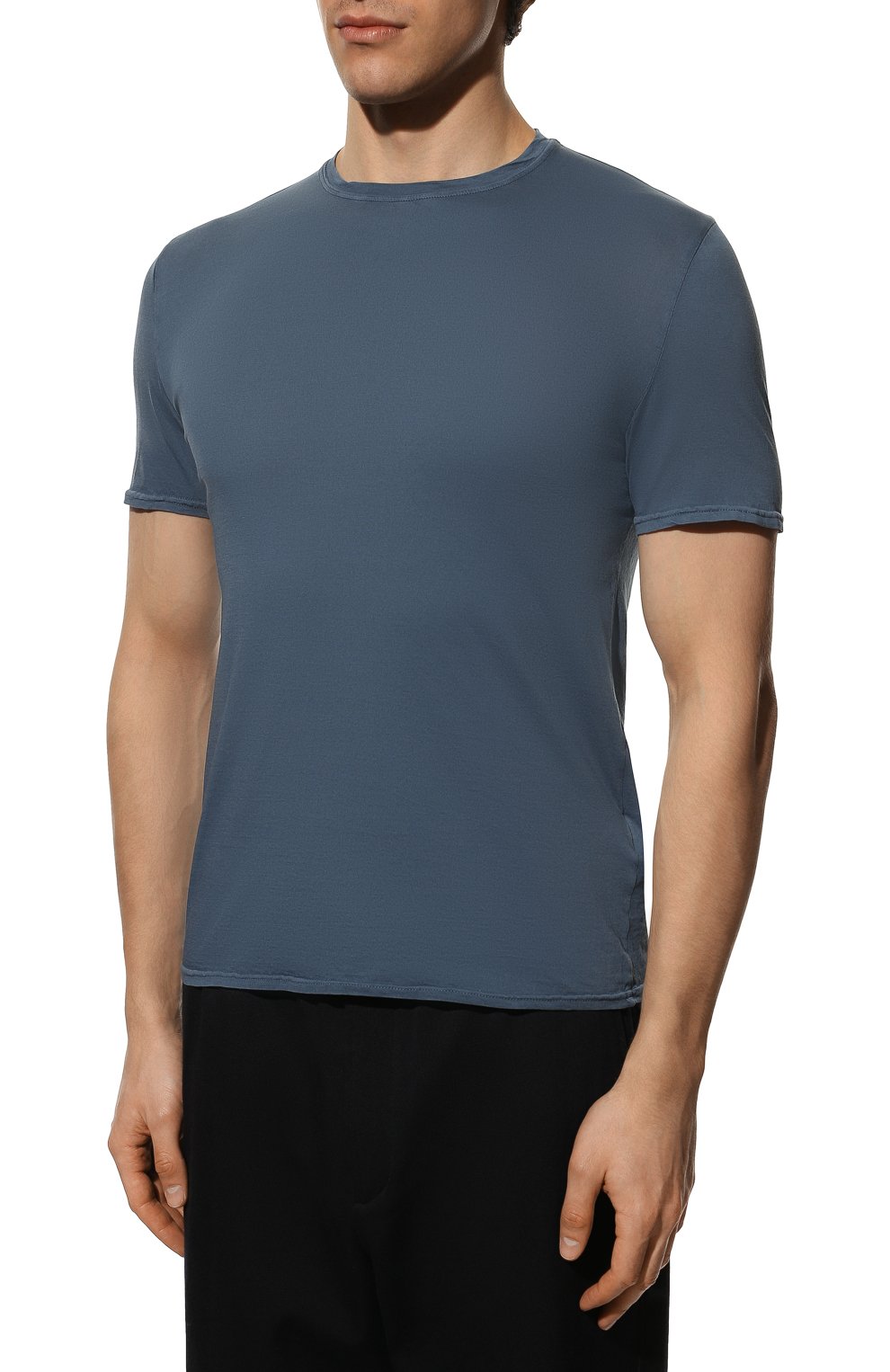 Мужская хлопковая футболка FEDELI синего цвета, арт. 5UEF0113 | Фото 3 (Принт: Без принта; Рукава: Короткие; Длина (для топов): Стандартные; Материал внешний: Хлопок; Стили: Кэжуэл)
