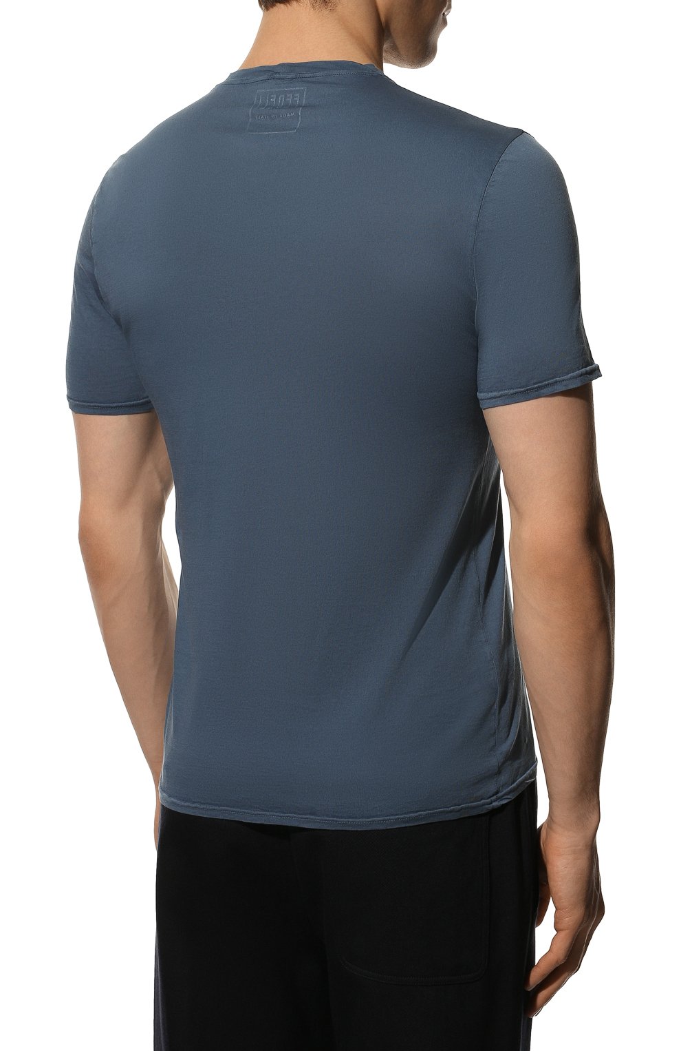 Мужская хлопковая футболка FEDELI синего цвета, арт. 5UEF0113 | Фото 4 (Принт: Без принта; Рукава: Короткие; Длина (для топов): Стандартные; Материал внешний: Хлопок; Стили: Кэжуэл)