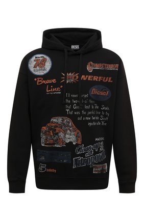 Мужской хлопковое худи DIESEL черного цвета по цене 21250 руб., арт. A03801/0JBAU | Фото 1 Мужской хлопковое худи DIESEL черного цвета, арт. A03801/0JBAU | Фото 1 (Материал внешний: Хлопок; Длина (для топов): Стандартные; Рукава: Длинные; Мужское Кросс-КТ: Худи-одежда; Принт: С принтом; Стили: Гранж)