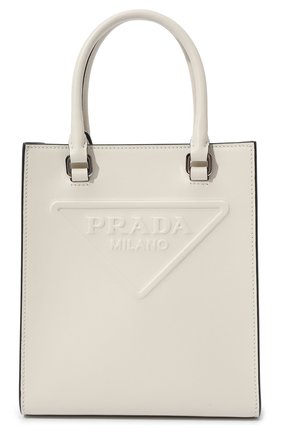 Женский сумка-тоут PRADA белого цвета, арт. 1BA333-ASK-F0009-OOO | Фото 1 (Материал: Натуральная кожа; Ремень/цепочка: На ремешке; Размер: mini; Сумки-технические: Сумки-шопперы)
