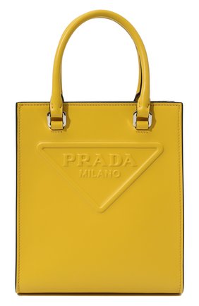 Женский сумка-тоут PRADA желтого цвета, арт. 1BA333-ASK-F0377-OOO | Фото 1 (Ремень/цепочка: На ремешке; Размер: mini; Материал: Натуральная кожа; Сумки-технические: Сумки-шопперы)