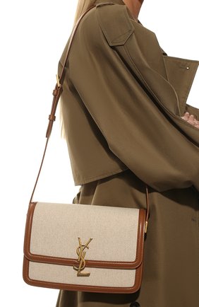 Женская сумка solferino lock SAINT LAURENT кремвого цвета, арт. 634305/HZD1W | Фото 2 (Размер: small; Материал: Текстиль; Сумки-технические: Сумки через плечо)