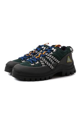 Мужские комбинированные ботинки LANVIN темно-зеленого цвета, арт. FM-FSDI00-SURU-P22 | Фото 1 (Материал внешний: Экокожа, Кожа; Материал внутренний: Текстиль; Материал утеплителя: Без утеплителя; Мужское Кросс-КТ: Хайкеры-обувь, Ботинки-обувь)