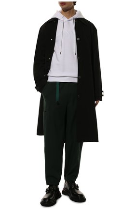 Мужские брюки из шерсти и хлопка LANVIN темно-зеленого цвета по цене 99500 руб., арт. RM-TR0045-4969-P22 | Фото 2 Мужские брюки из шерсти и хлопка LANVIN темно-зеленого цвета, арт. RM-TR0045-4969-P22 | Фото 2 (Материал внешний: Шерсть, Хлопок; Длина (брюки, джинсы): Стандартные; Случай: Повседневный; Стили: Кэжуэл)