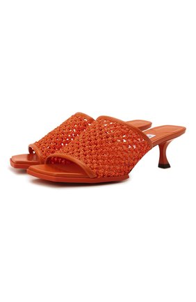 Женские комбинированные мюли orly 50 JIMMY CHOO оранжевого цвета, арт. 0RLY 50/BAA | Фото 1 (Материал внешний: Текстиль; Материал внутренний: Натуральная кожа; Каблук тип: Kitten heel; Каблук высота: Низкий)