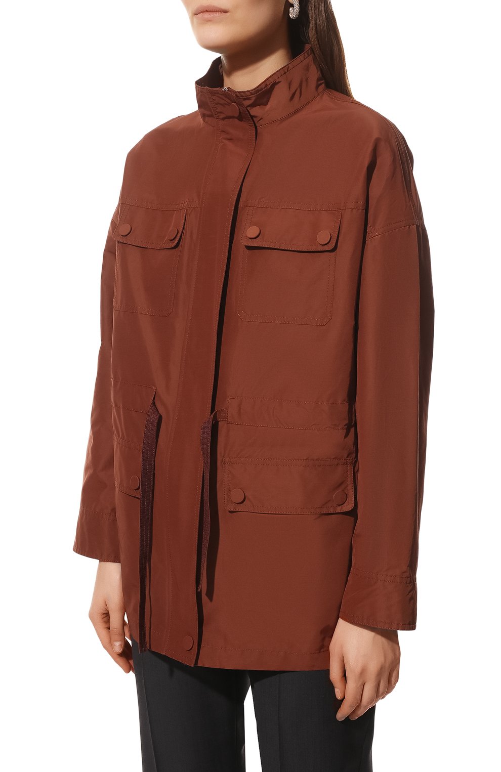 Женская куртка YVES SALOMON коричневого цвета, арт. 22EYV02973CTEW | Фото 3 (Кросс-КТ: Куртка; Рукава: Длинные; Материал внешний: Синтетический материал, Хлопок; Длина (верхняя одежда): Короткие; Стили: Кэжуэл)