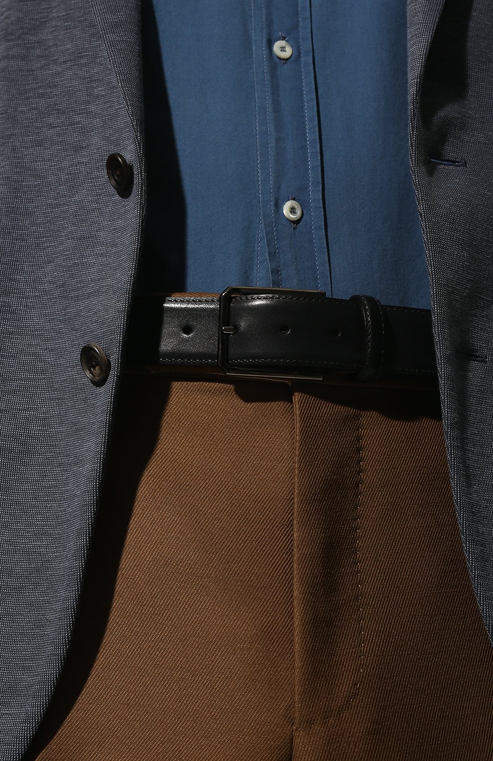 Мужской кожаный ремень SANTONI темно-синего цвета, арт. CM35VC003B91GVVDU59 | Фото 2 (Материал: Натуральная кожа; Случай: Формальный)