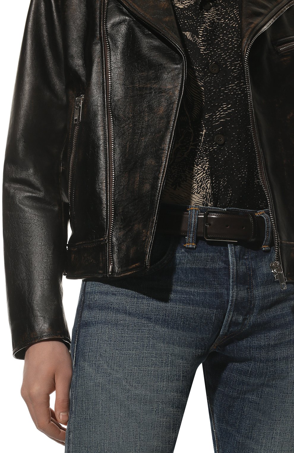 Мужской кожаный ремень SANTONI темно-коричневого цвета, арт. CM35VC003B91GVVDT50 | Фото 2 (Материал: Натуральная кожа; Случай: Формальный)