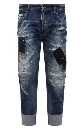 Мужские джинсы DSQUARED2 темно-синего цвета, арт. S71LB1030/S30789 | Фото 1 (Длина (брюки, джинсы): Укороченные; Материал внешний: Хлопок, Деним; Кросс-КТ: Деним; Детали: Потертости; Силуэт М (брюки): Прямые; Стили: Гранж)