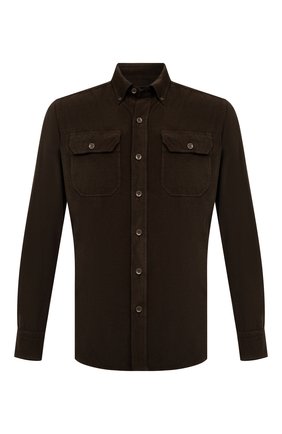 Мужская хлопковая рубашка TOM FORD темно-коричневого цвета по цене 68400 руб., арт. 3FT499/94UDAN | Фото 1 Мужская хлопковая рубашка TOM FORD темно-коричневого цвета, арт. 3FT499/94UDAN | Фото 1 (Материал внешний: Хлопок; Рукава: Длинные; Длина (для топов): Стандартные; Случай: Повседневный; Стили: Кэжуэл; Принт: Однотонные; Манжеты: На пуговицах; Воротник: Button down)