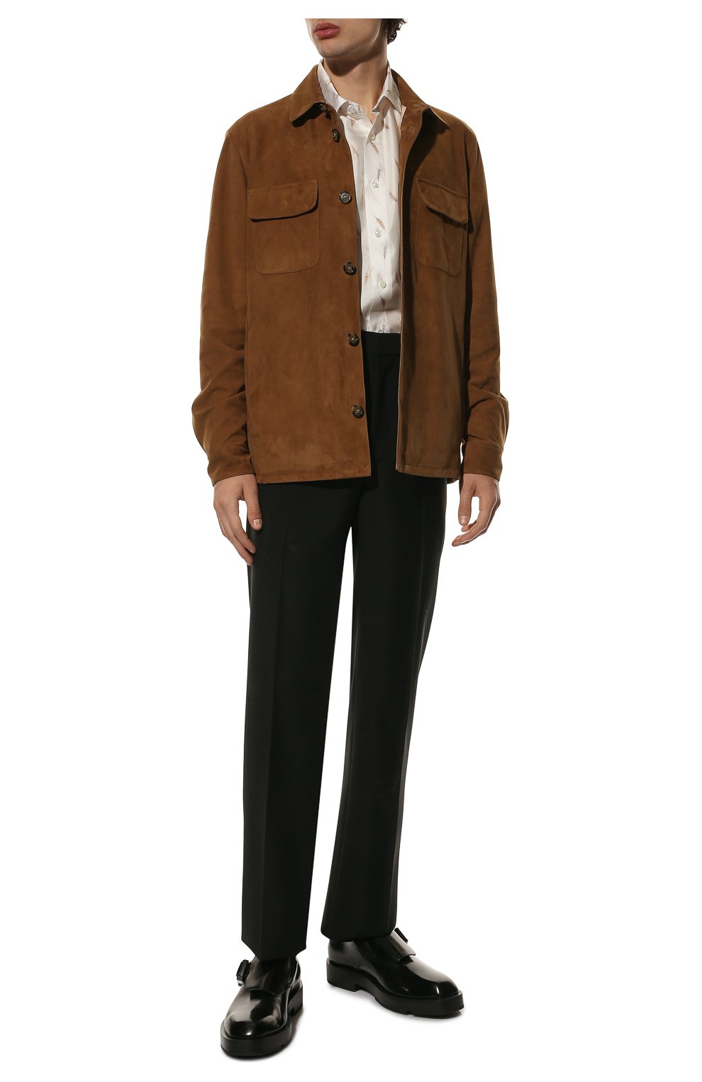 Мужская замшевая куртка-рубашка LORO PIANA светло-коричневого цвета, арт. FAL6174 | Фото 2 (Кросс-КТ: Куртка; Материал внешний: Замша, Натуральная кожа; Рукава: Длинные; Мужское Кросс-КТ: Кожа и замша; Длина (верхняя одежда): Короткие; Материал подклада: Хлопок; Стили: Кэжуэл)