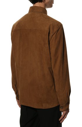 Мужская замшевая куртка-рубашка LORO PIANA светло-коричневого цвета, арт. FAL6174 | Фото 4 (Кросс-КТ: Куртка; Материал внешний: Замша, Натуральная кожа; Рукава: Длинные; Мужское Кросс-КТ: Кожа и замша; Длина (верхняя одежда): Короткие; Материал подклада: Хлопок; Стили: Кэжуэл)