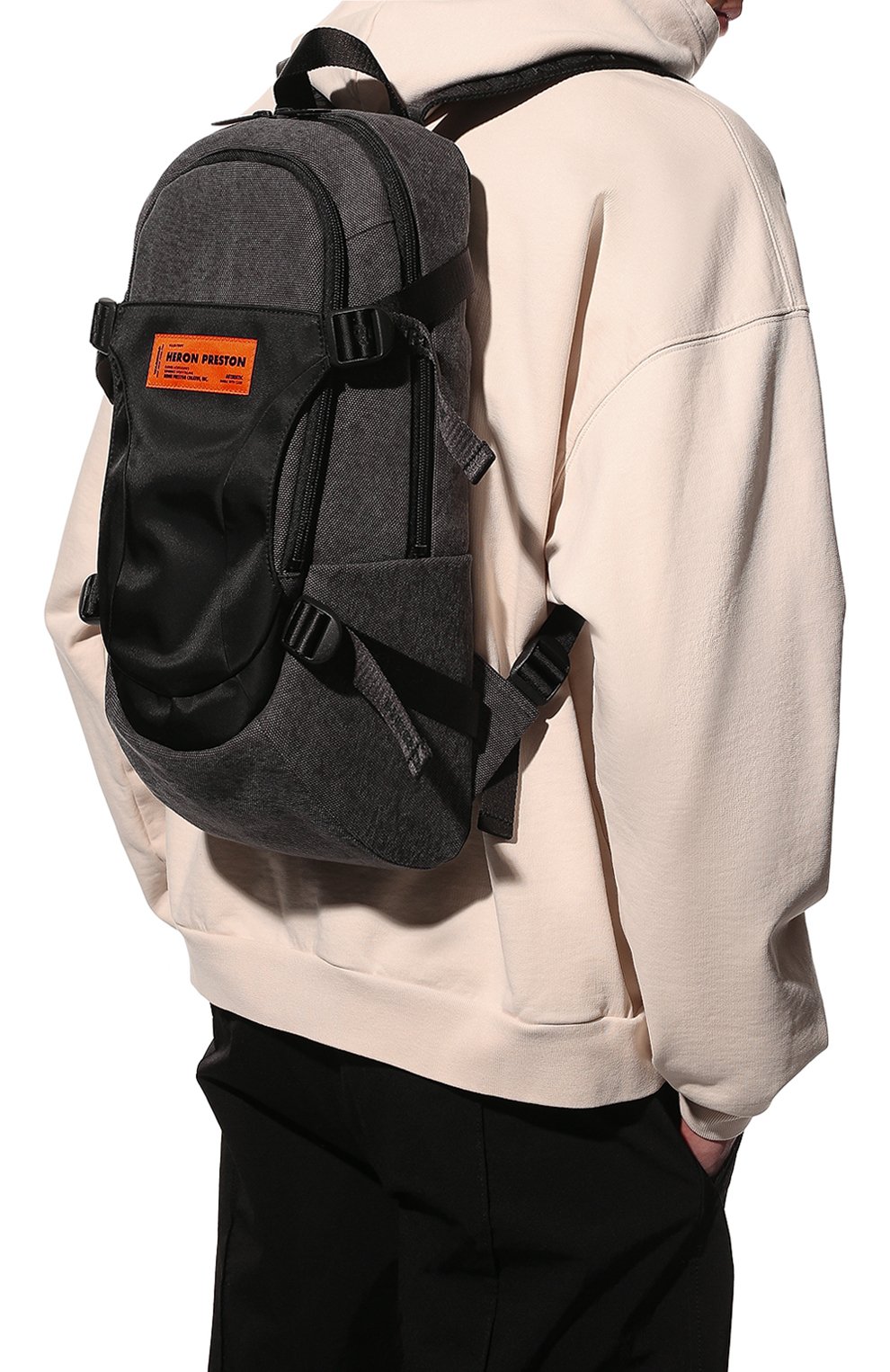 Мужской текстильный рюкзак HERON PRESTON серого цвета, арт. HMNB016S22FAB0011000 | Фото 2 (Материал: Текстиль; Стили: Кэжуэл; Размер: large)