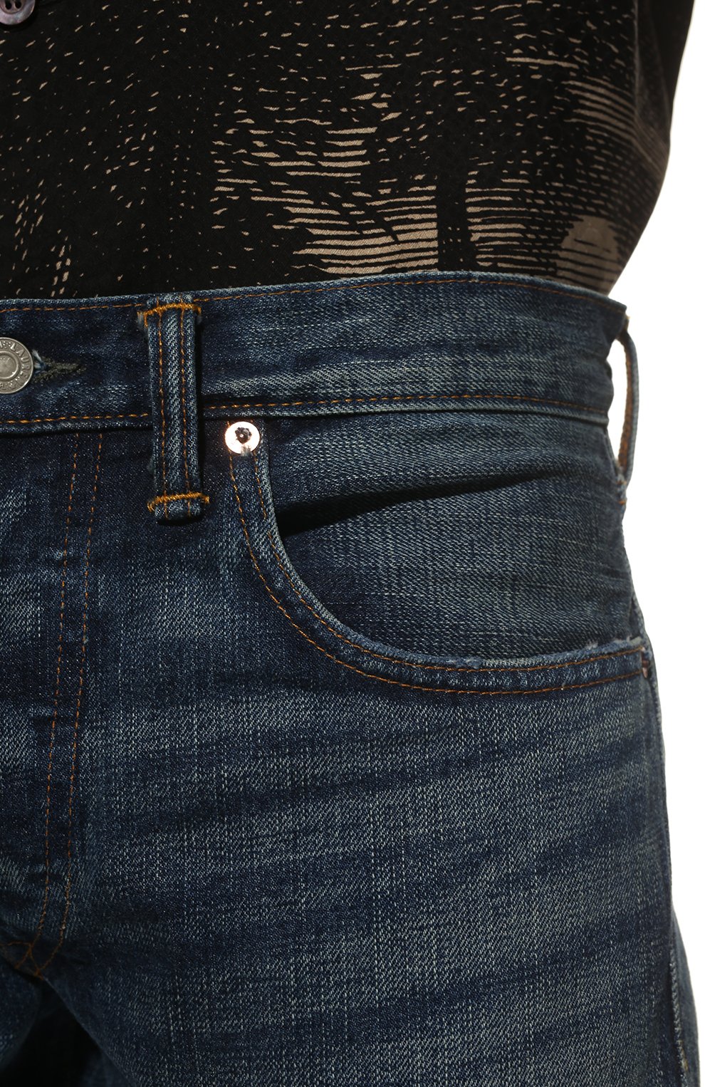 Мужские джинсы RRL синего цвета, арт. 782504838/033 | Фото 5 (Силуэт М (брюки): Прямые; Кросс-КТ: Деним; Длина (брюки, джинсы): Стандартные; Материал внешний: Хлопок, Деним; Детали: Потертости; Стили: Кэжуэл)