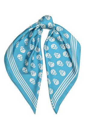 Женский шелковый платок ALEXANDER MCQUEEN голубого цвета, арт. 590929/3001Q | Фото 1 (Материал: Текстиль, Шелк)
