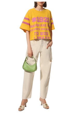 Женская хлопковая футболка GUCCI желтого цвета, арт. 660868/XJDKG | Фото 2 (Рукава: Короткие; Материал внешний: Хлопок; Длина (для топов): Стандартные; Стили: Спорт-шик; Принт: С принтом; Женское Кросс-КТ: Футболка-одежда)
