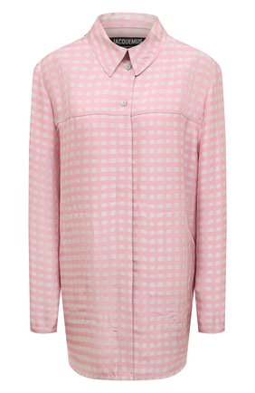 Женская рубашка из вискозы JACQUEMUS розового цвета, арт. 221SH010-1009 | Фото 1 (Рукава: Длинные; Длина (для топов): Удлиненные; Материал внешний: Вискоза; Женское Кросс-КТ: Рубашка-одежда; Принт: С принтом, Клетка; Стили: Преппи)