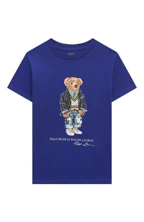 Детская хлопковая футболка POLO RALPH LAUREN синего цвета, арт. 323865660 | Фото 1 (Материал внешний: Хлопок; Рукава: Короткие)