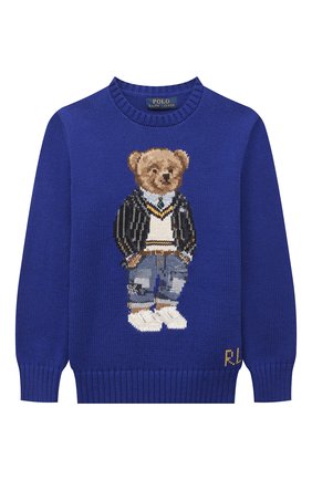 Детский хлопковый пуловер POLO RALPH LAUREN синего цвета, арт. 323862031 | Фото 1 (Материал внешний: Хлопок; Рукава: Длинные; Мальчики Кросс-КТ: Пуловер-одежда)