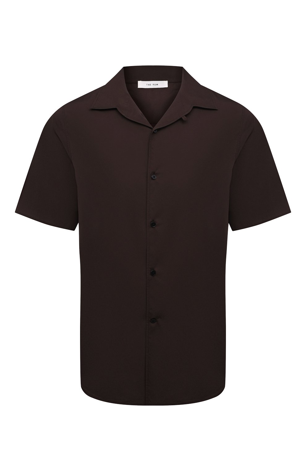 Мужская хлопковая рубашка THE ROW темно-коричневого цвета, арт. 328W2043 | Фото 1 (Рукава: Короткие; Случай: Повседневный; Длина (для топов): Стандартные; Материал внешний: Хлопок; Принт: Однотонные; Воротник: Отложной; Стили: Минимализм)