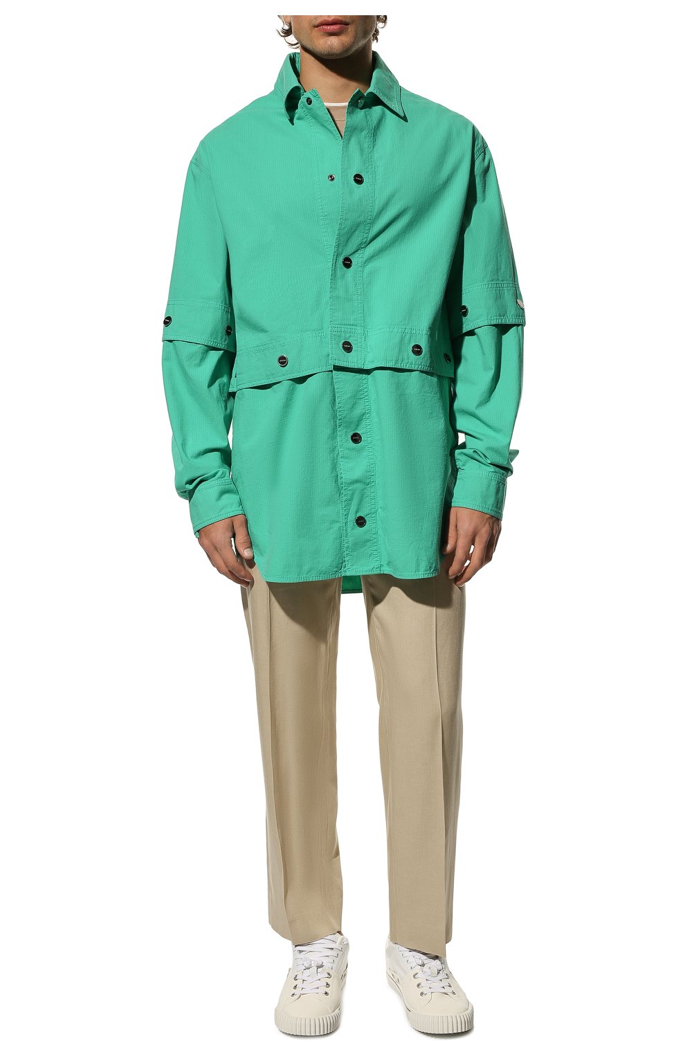 Мужская хлопковая куртка JACQUEMUS зеленого цвета, арт. 225SH015-1046 | Фото 2 (Кросс-КТ: Куртка, Ветровка; Рукава: Длинные; Длина (верхняя одежда): До середины бедра; Материал внешний: Хлопок; Стили: Минимализм)