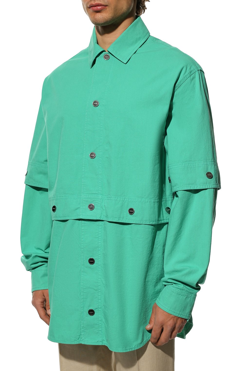 Мужская хлопковая куртка JACQUEMUS зеленого цвета, арт. 225SH015-1046 | Фото 3 (Кросс-КТ: Куртка, Ветровка; Рукава: Длинные; Длина (верхняя одежда): До середины бедра; Материал внешний: Хлопок; Стили: Минимализм)