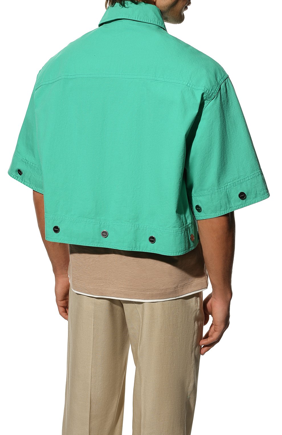 Мужская хлопковая куртка JACQUEMUS зеленого цвета, арт. 225SH015-1046 | Фото 7 (Кросс-КТ: Куртка, Ветровка; Рукава: Длинные; Длина (верхняя одежда): До середины бедра; Материал внешний: Хлопок; Стили: Минимализм)