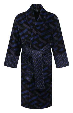 Мужской хлопковый халат VERSACE темно-синего цвета, арт. ZACJ00064/ZC0SP131 | Фото 1 (Длина (верхняя одежда): Длинные; Материал внешний: Хлопок; Рукава: Длинные; Кросс-КТ: домашняя одежда)