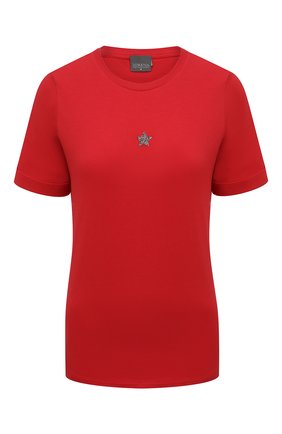Женская хлопковая футболка LORENA ANTONIAZZI красного цвета, арт. E2243TS24A/9999 | Фото 1 (Длина (для топов): Стандартные; Рукава: Короткие; Материал внешний: Хлопок; Женское Кросс-КТ: Футболка-одежда; Принт: С принтом; Стили: Кэжуэл)