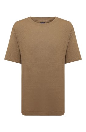 Мужская льняная футболка FEDELI бежевого цвета, арт. 5UED0151 | Фото 1 (Материал внешний: Лен; Длина (для топов): Стандартные; Рукава: Короткие; Принт: Без принта; Стили: Кэжуэл)