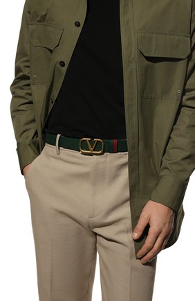 Мужской кожаный ремень VALENTINO темно-зеленого цвета, арт. XY0T0T47/NVP | Фото 2 (Случай: Повседневный; Материал: Натуральная кожа)