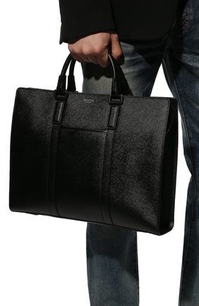 Мужская кожаная сумка для ноутбука SERAPIAN черного цвета, арт. SREVLMLL720039B | Фото 2 (Материал: Натуральная кожа; Ремень/цепочка: На ремешке; Размер: large)