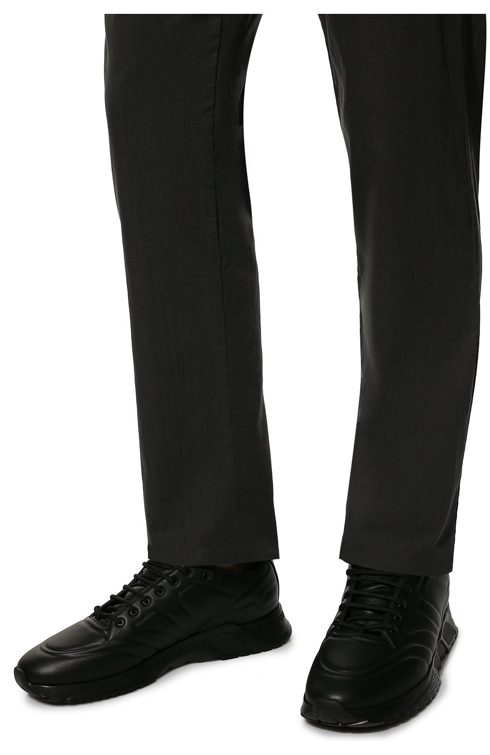 Мужские кожаные кроссовки GIORGIO ARMANI черного цвета, арт. X2X156/XN138 | Фото 3 (Материал внешний: Кожа; Материал внутренний: Натуральная кожа; Стили: Классический; Материал утеплителя: Без утеплителя)