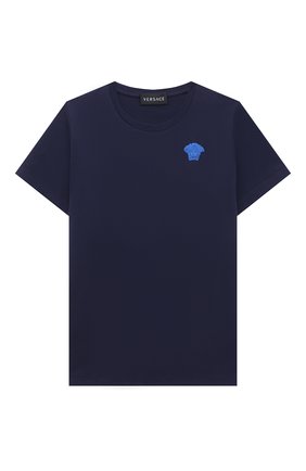 Детская хлопковая футболка VERSACE синего цвета, арт. 1000239/1A03019/4A-6A | Фото 1 (Материал внешний: Хлопок; Рукава: Короткие; Ростовка одежда: 4 года | 104 см, 6 лет | 116 см)