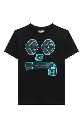 Детская хлопковая футболка DIESEL черного цвета по цене 6665 руб., арт. J00575-KYATB | Фото 1 Детская хлопковая футболка DIESEL черного цвета, арт. J00575-KYATB | Фото 1 (Рукава: Короткие; Материал внешний: Хлопок)