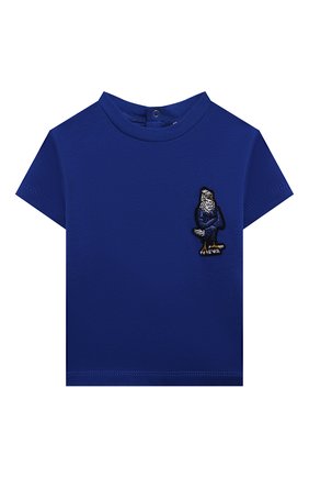 Детский хлопковая футболка EMPORIO ARMANI синего цвета, арт. 3LHT6A/1JWZZ | Фото 1
