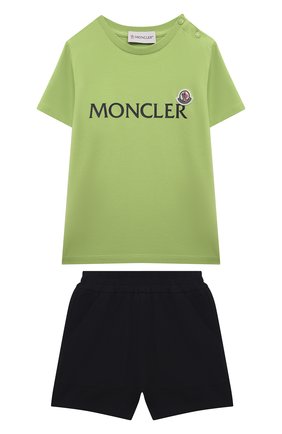 Детский комплект из футболки и шорт MONCLER зеленого цвета по цене 19900 руб., арт. H1-951-8M000-24-8790N | Фото 1 Детский комплект из футболки и шорт MONCLER зеленого цвета, арт. H1-951-8M000-24-8790N | Фото 1 (Кросс-КТ НВ: Костюм)