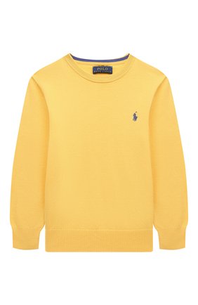 Детский хлопковый пуловер POLO RALPH LAUREN желтого цвета, арт. 323799887 | Фото 1 (Материал внешний: Хлопок; Рукава: Длинные; Мальчики Кросс-КТ: Пуловер-одежда)